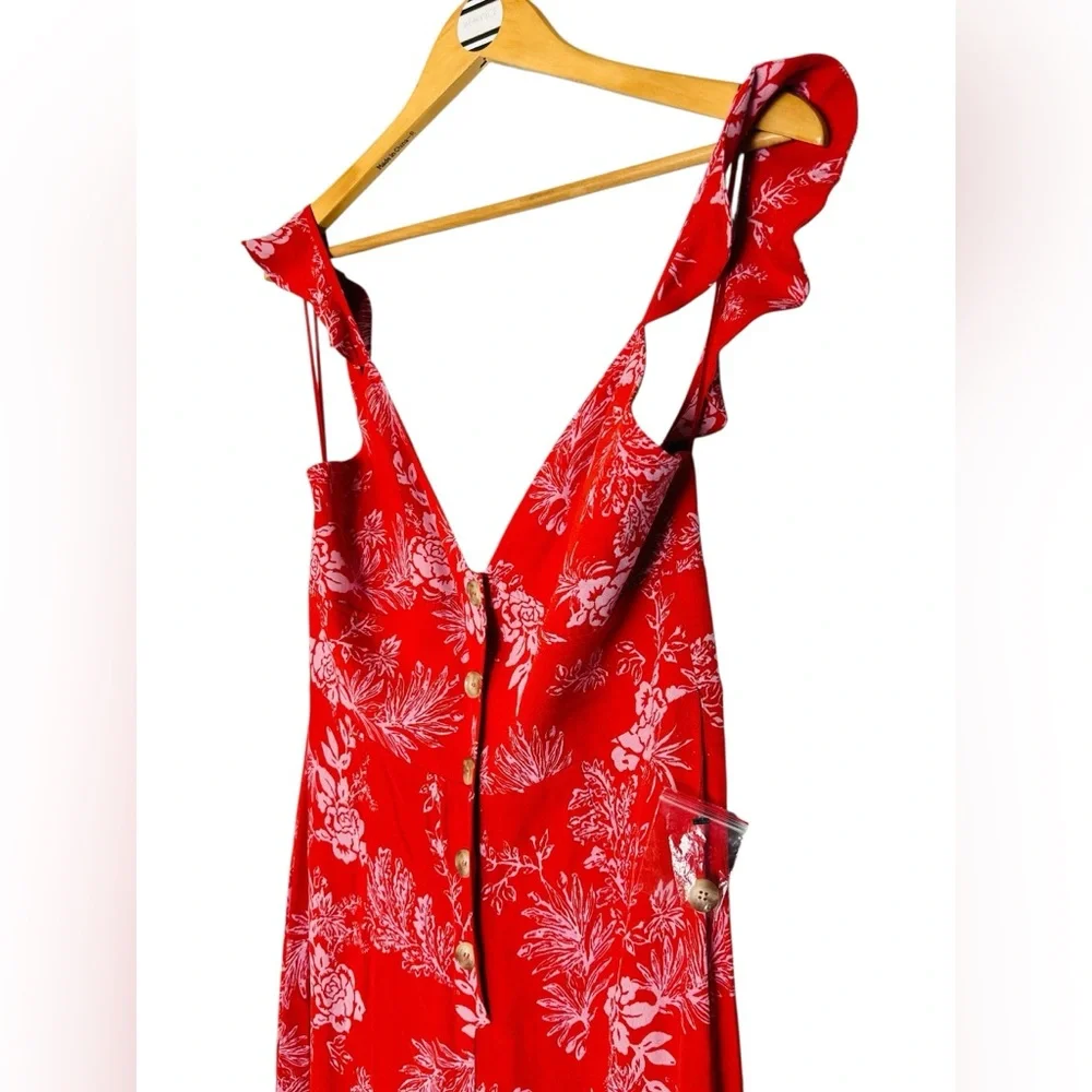 Free People Red Floral Wide Leg Be The One Tropical Pant Boho Tropic Jumpsuit - Picture 9 of 15